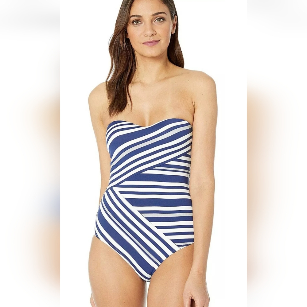 Jets Vista Bandeau One Piece Swimsuit, Blue/White, Women's 10